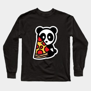 Panda Pizza Bambu Brand Bear Food Snack Hungry Cute Animal Zoo Bamboo Grass Black White Long Sleeve T-Shirt